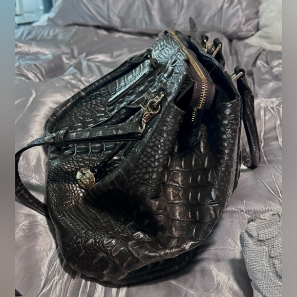 Elegant Black Crocodile-Embossed Charcoal Large Duxbury Satchel - Picture 3 of 14